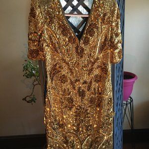 Vintage Gold Sequined Party Dress